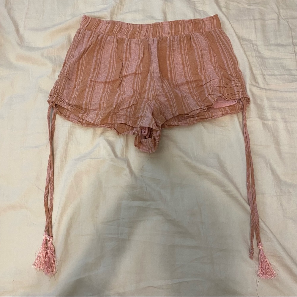 pink striped tassel shorts
